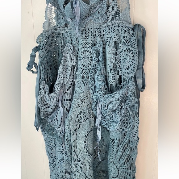 Magnolia Pearl Teal Crochet Silk Ribbon Patchwork Overalls ⭐️Please Read - Picture 11 of 16